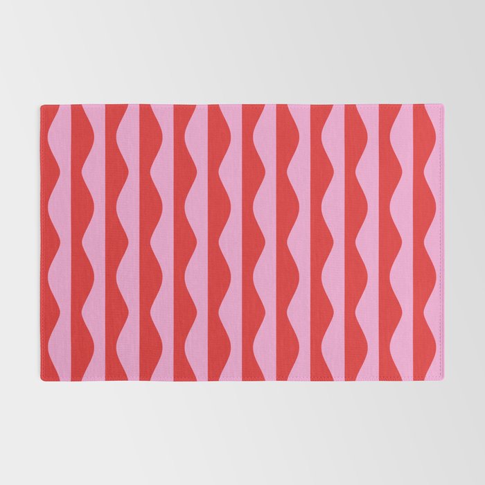 Retro Wavy Lines Pattern in Red & Pink Rug Gallery Image 2