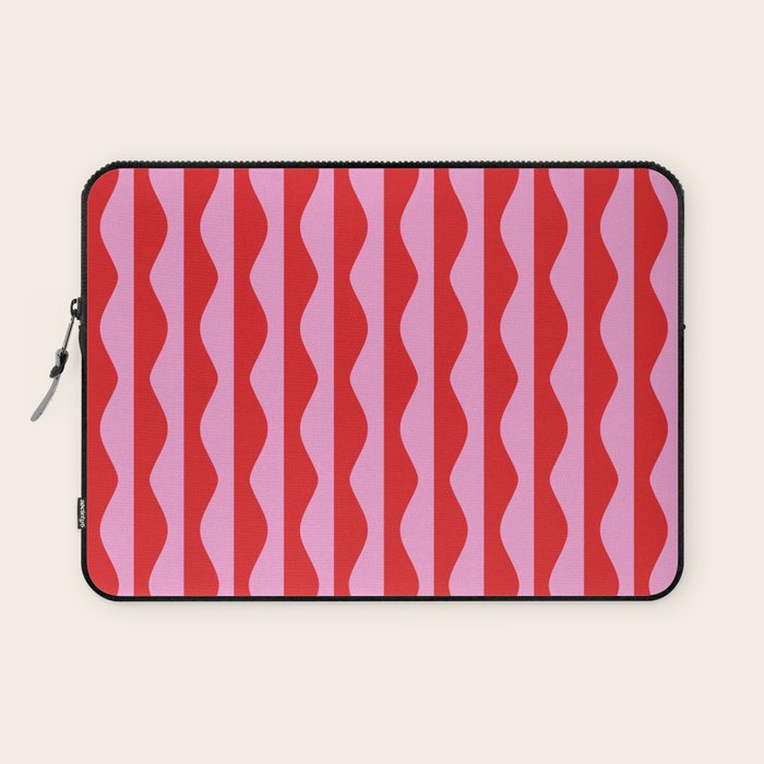 Retro Wavy Lines Pattern in Red & Pink Laptop Sleeve Gallery Image 1