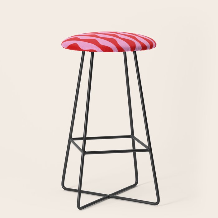 Retro Wavy Lines Pattern in Red & Pink Stool Gallery Image 1