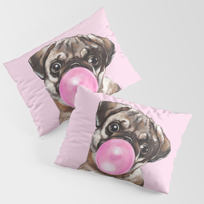 Pug with Pink Bubble Gum Pillow Sham Gallery Image 1