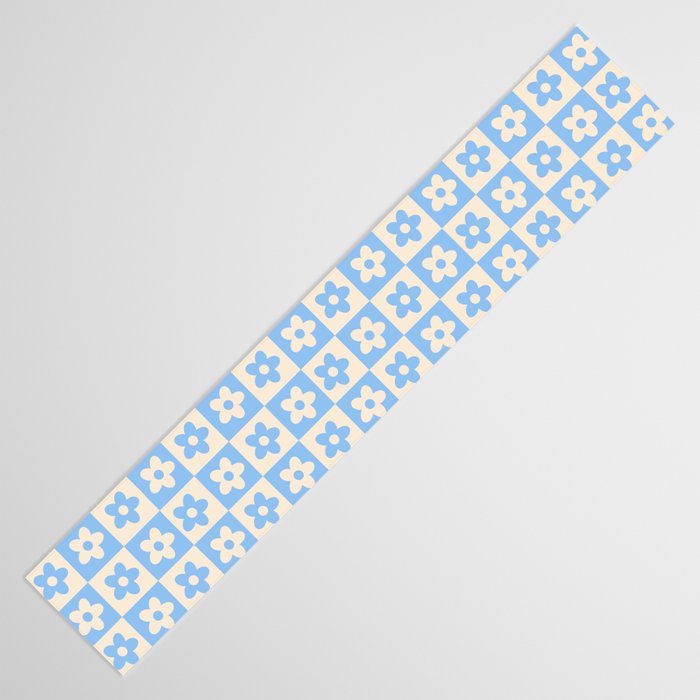 90s flowers checkers cream and blue Table Runner Gallery Image 3