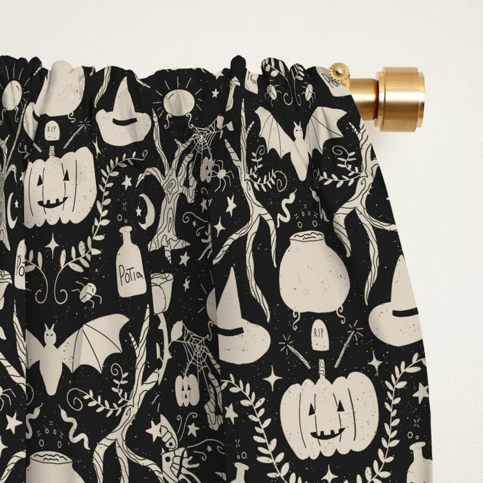 Spooky Things Two Tone - Black Beige Window Curtain Gallery Image 2