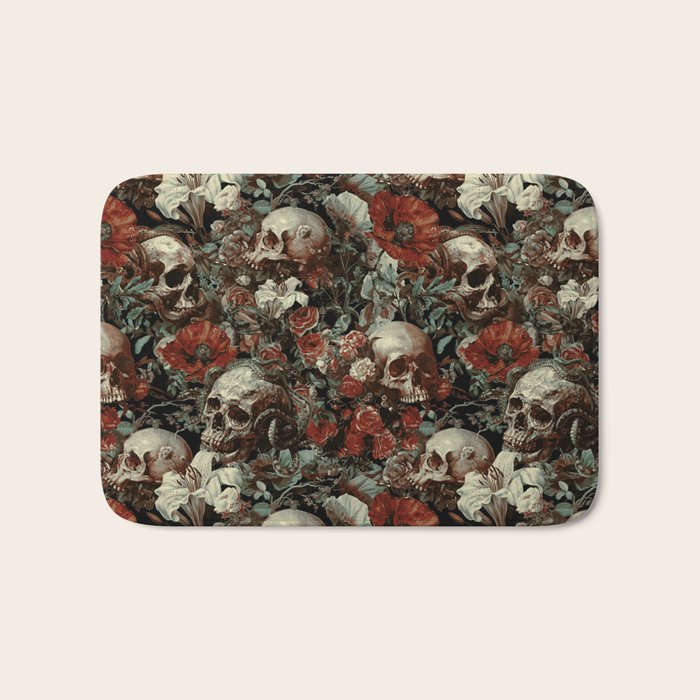 Skull and Floral Pattern Bath Mat Gallery Image 1