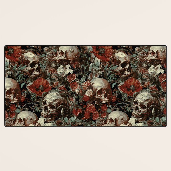 Skull and Floral Pattern Desk Mat Gallery Image 3