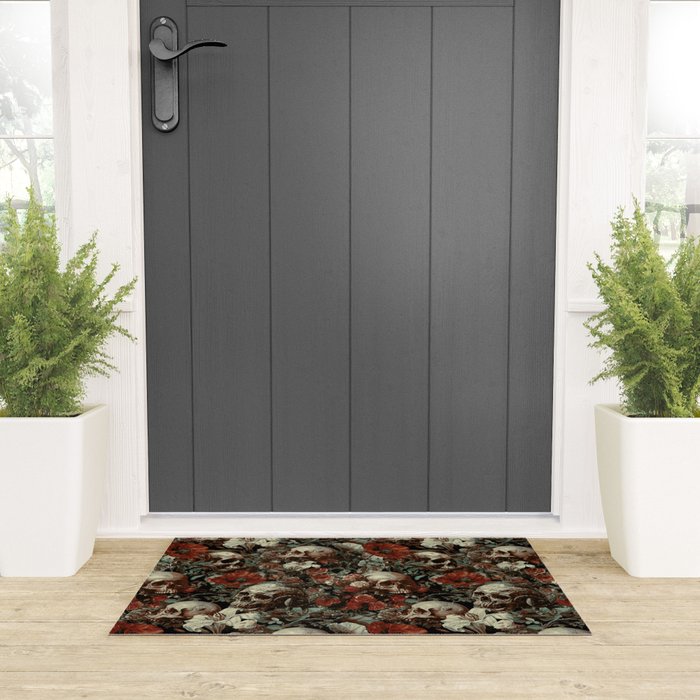 Skull and Floral Pattern Welcome Mat Gallery Image 3