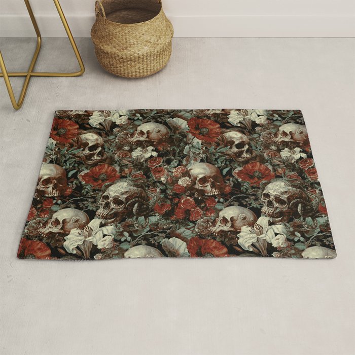 Skull and Floral Pattern Rug Gallery Image 1