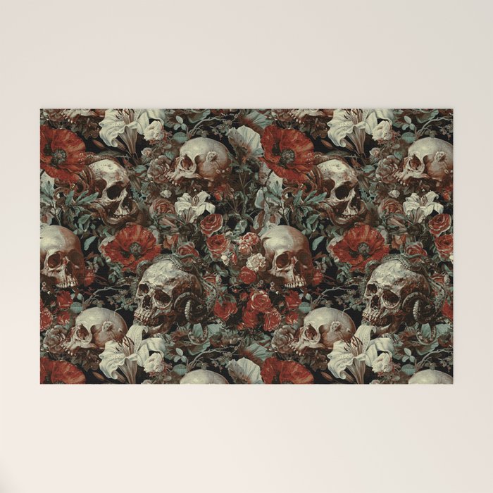 Skull and Floral Pattern Welcome Mat Gallery Image 1