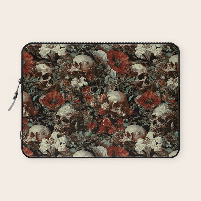 Skull and Floral Pattern Laptop Sleeve Gallery Image 1