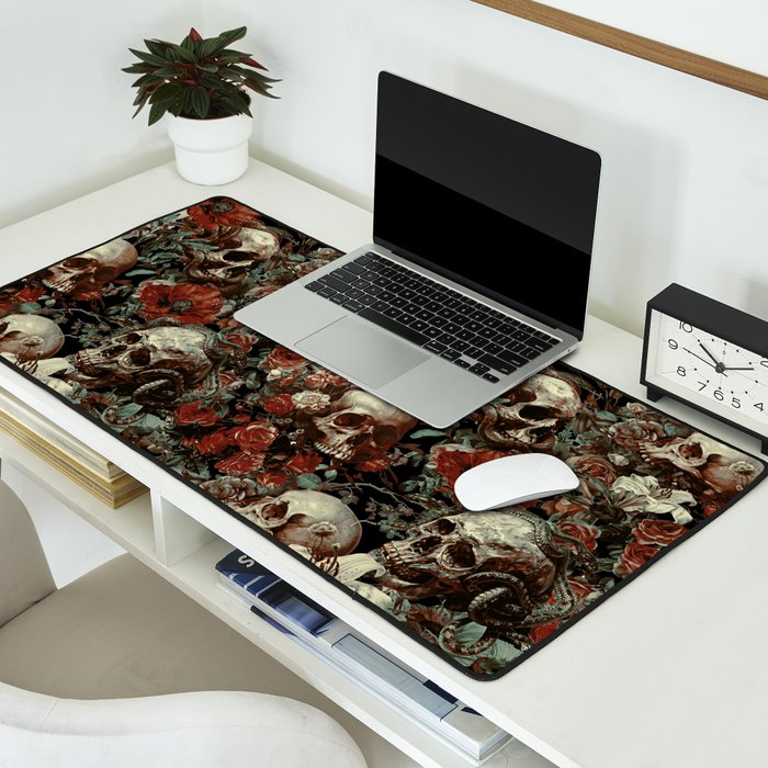 Skull and Floral Pattern Desk Mat Gallery Image 2