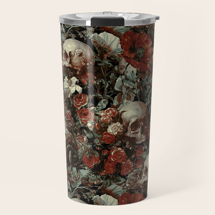 Skull and Floral Pattern Travel Mug Gallery Image 1