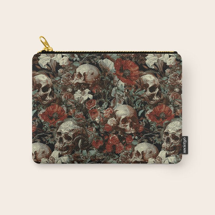 Skull and Floral Pattern Carry All Pouch Gallery Image 1