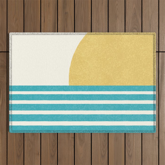 Beach Horizon Lines yellow green Outdoor Rug Gallery Image 1
