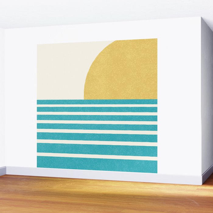 Beach Horizon Lines yellow green Wall Mural Gallery Image 2