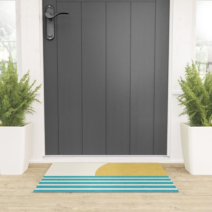 Beach Horizon Lines yellow green Welcome Mat Gallery Image 3