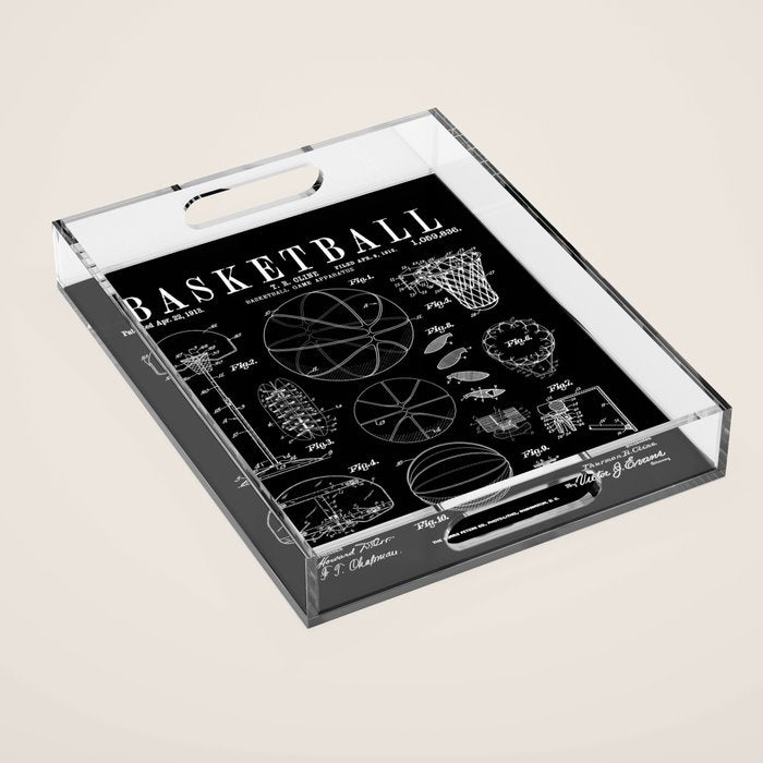 Basketball Old Vintage Patent Drawing Print Acrylic Tray Gallery Image 1