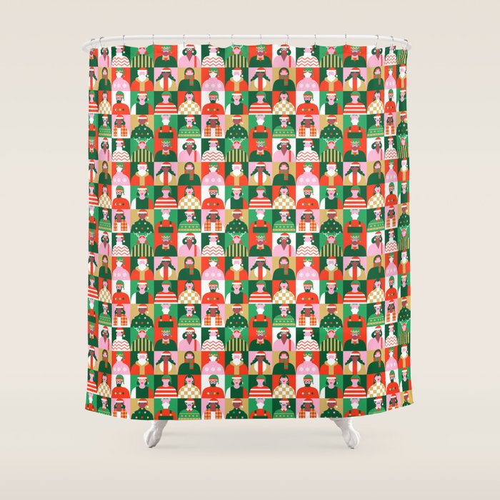 Diverse festive christmas people pattern Shower Curtain Gallery Image 1