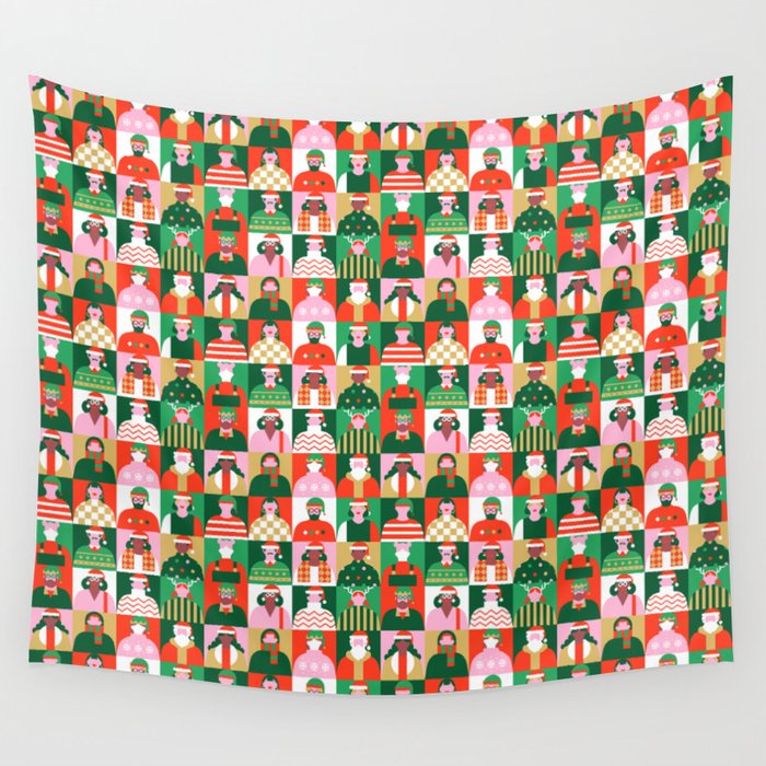 Diverse festive christmas people pattern Wall Tapestry Gallery Image 4