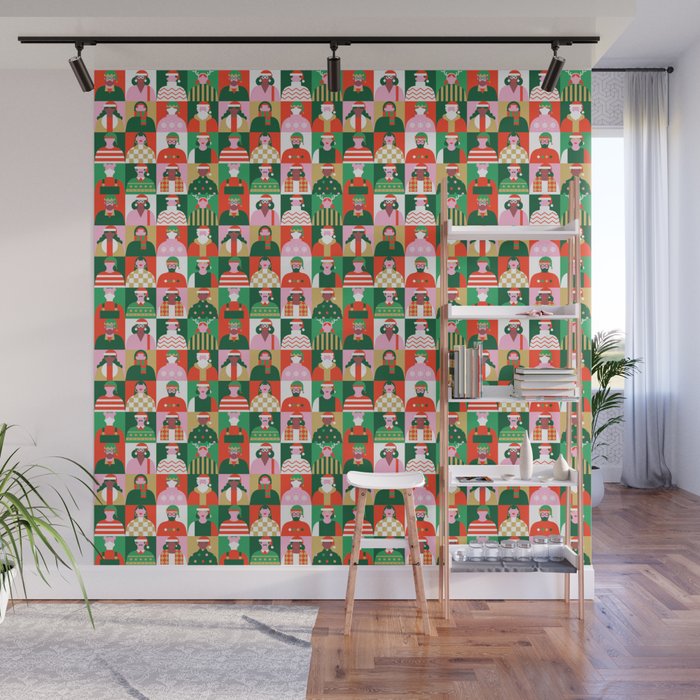 Diverse festive christmas people pattern Wall Mural Gallery Image 1