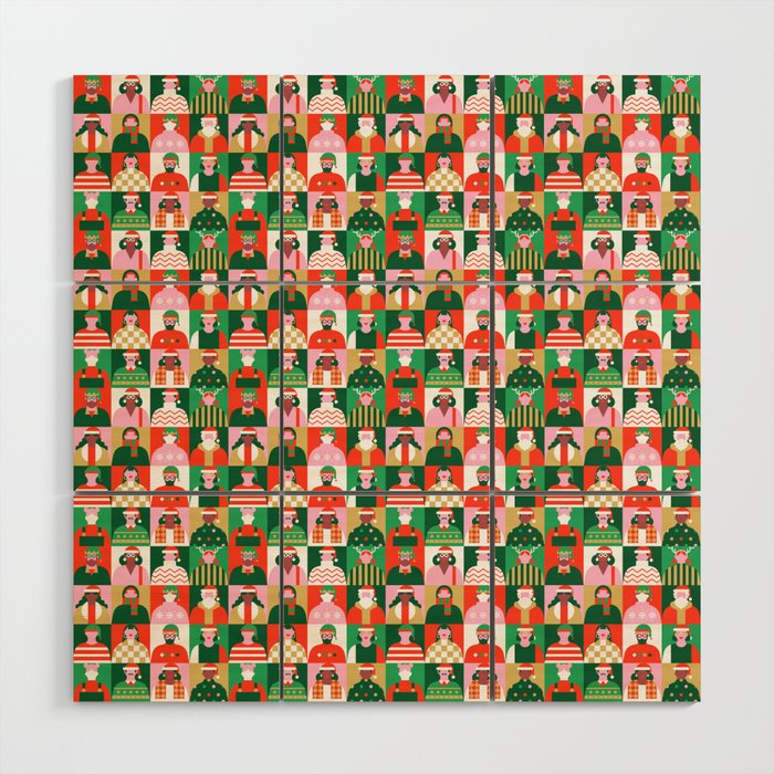 Diverse festive christmas people pattern Wood Wall Art Gallery Image 1