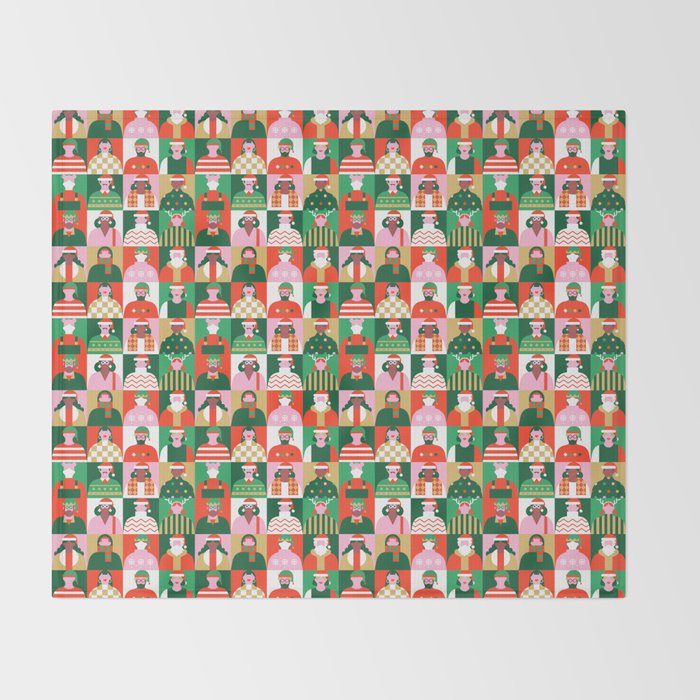 Diverse festive christmas people pattern Throw Blanket Gallery Image 2