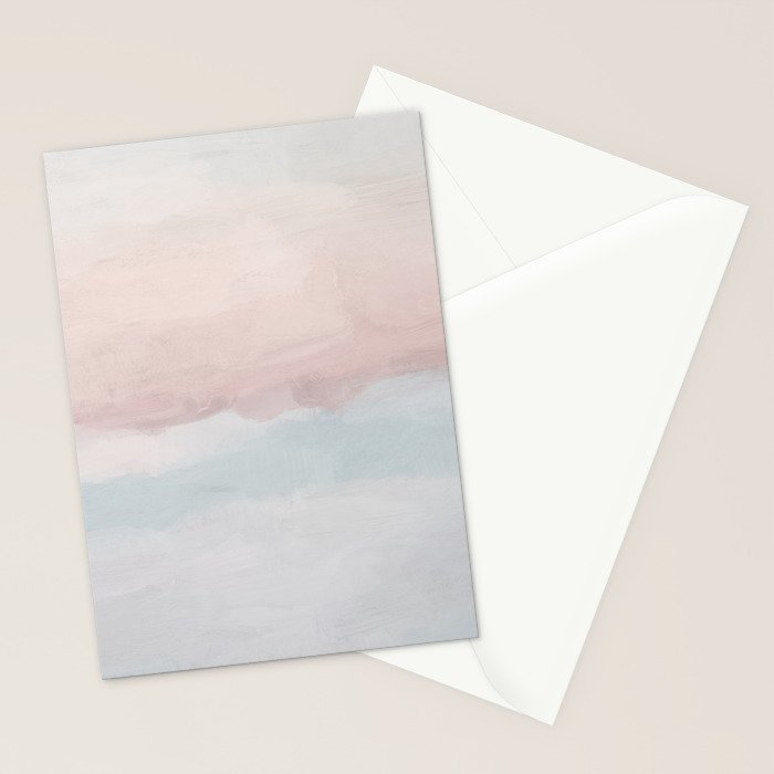 Soothing Seas II - Soft Pink Blue Sunrise Horizon Ocean for Nursery II Abstract Coastal Painting Art Stationery Card Gallery Image 2