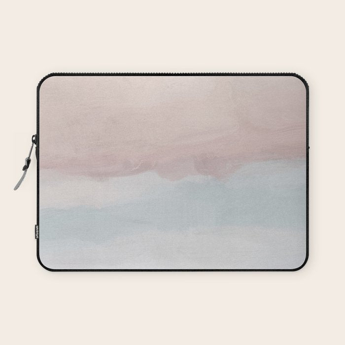 Soothing Seas II - Soft Pink Blue Sunrise Horizon Ocean for Nursery II Abstract Coastal Painting Art Laptop Sleeve Gallery Image 1