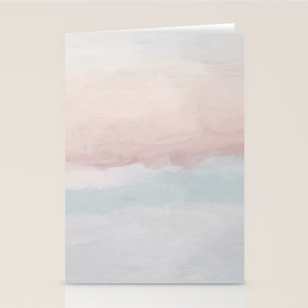 Soothing Seas II - Soft Pink Blue Sunrise Horizon Ocean for Nursery II Abstract Coastal Painting Art Stationery Card Gallery Image 2