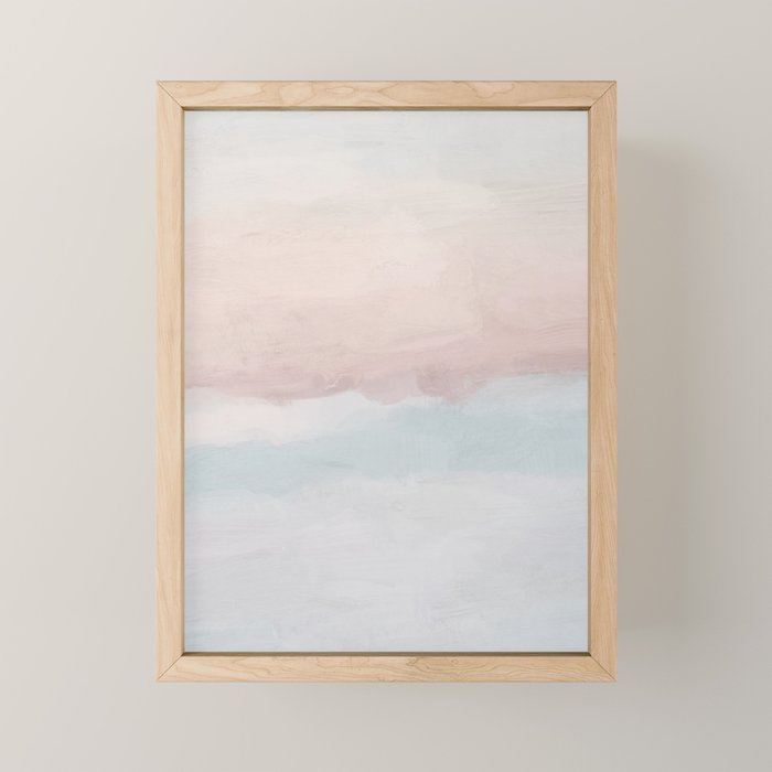Soothing Seas II - Soft Pink Blue Sunrise Horizon Ocean for Nursery II Abstract Coastal Painting Art Mini Art Print Gallery Image 1