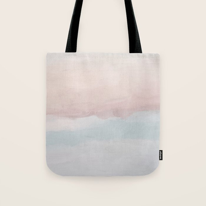 Soothing Seas II - Soft Pink Blue Sunrise Horizon Ocean for Nursery II Abstract Coastal Painting Art Tote Bag Gallery Image 1