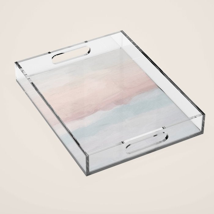 Soothing Seas II - Soft Pink Blue Sunrise Horizon Ocean for Nursery II Abstract Coastal Painting Art Acrylic Tray Gallery Image 1