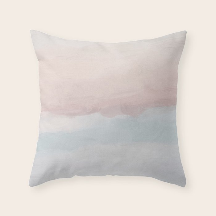 Soothing Seas II - Soft Pink Blue Sunrise Horizon Ocean for Nursery II Abstract Coastal Painting Art Throw Pillow Gallery Image 6