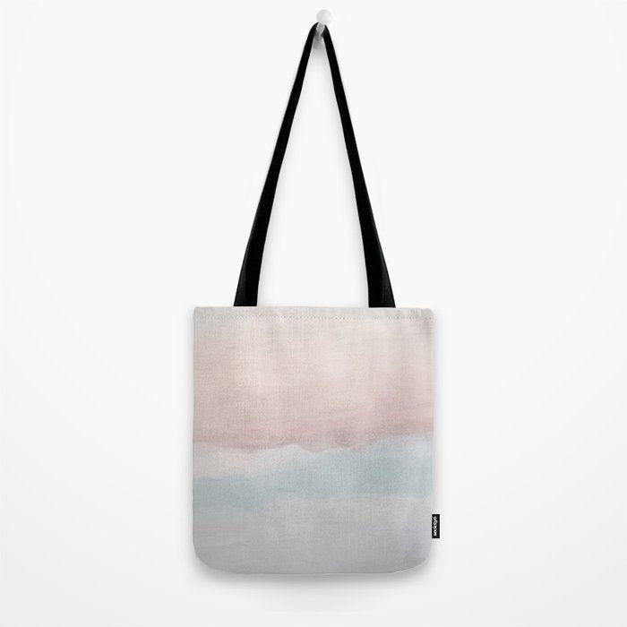 Soothing Seas II - Soft Pink Blue Sunrise Horizon Ocean for Nursery II Abstract Coastal Painting Art Tote Bag Gallery Image 2