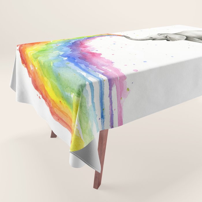 Baby Elephant Spraying Rainbow Tablecloth Gallery Image 1