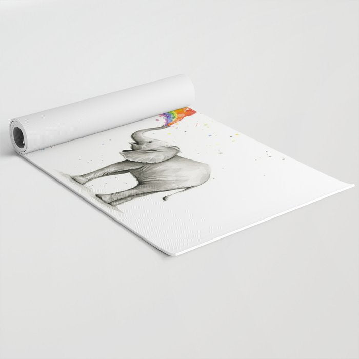 Baby Elephant Spraying Rainbow Yoga Mat Gallery Image 2