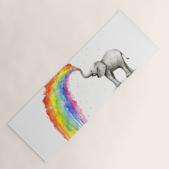 Baby Elephant Spraying Rainbow Yoga Mat Gallery Image 1