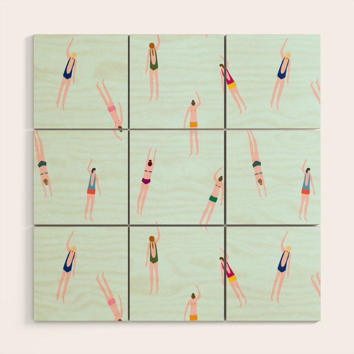 Swimmers in the pool Wood Wall Art Gallery Image 1