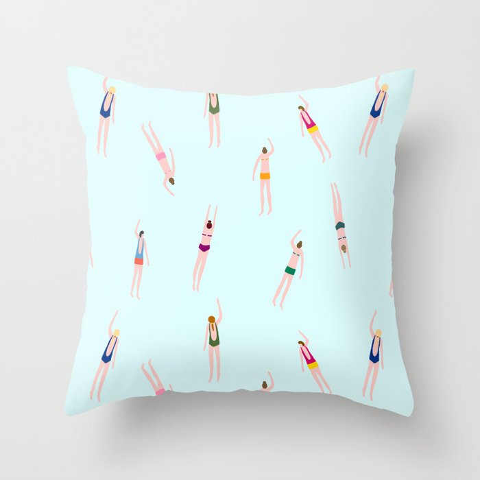 Swimmers in the pool Throw Pillow Gallery Image 1