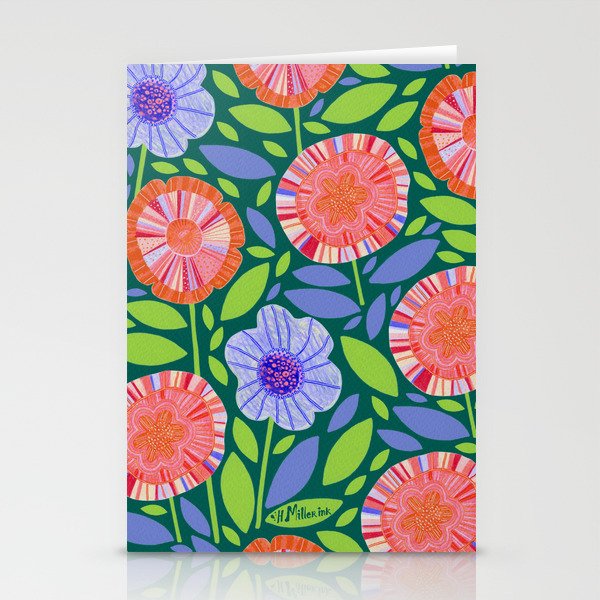 Folk Floral Blossoms in Turquoise Stationery Card Gallery Image 2