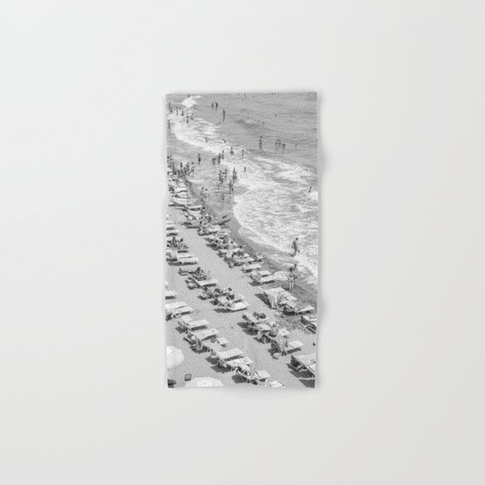 Beach Day in Italy | Black and White Travel Photography in Europe Art Print | Summer on the Coast in Naples Bath Towel Gallery Image 1