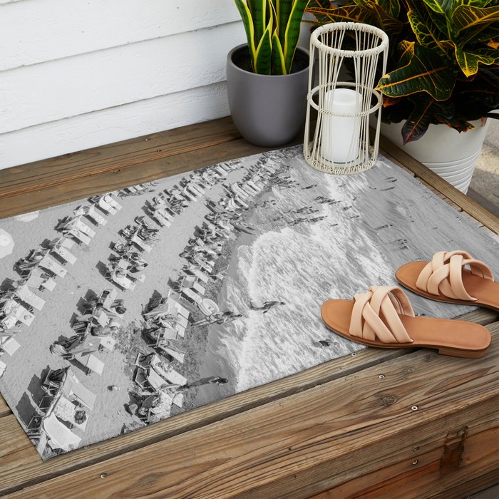 Beach Day in Italy | Black and White Travel Photography in Europe Art Print | Summer on the Coast in Naples Outdoor Rug Gallery Image 2