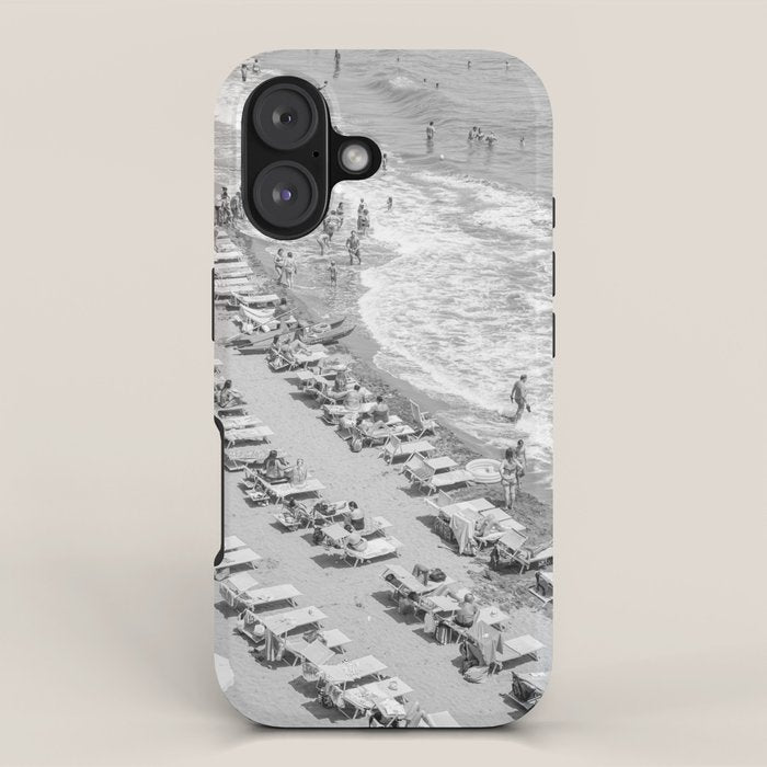 Beach Day in Italy | Black and White Travel Photography in Europe Art Print | Summer on the Coast in Naples iPhone Case Gallery Image 1
