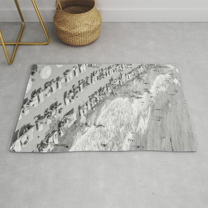 Beach Day in Italy | Black and White Travel Photography in Europe Art Print | Summer on the Coast in Naples Rug Gallery Image 1