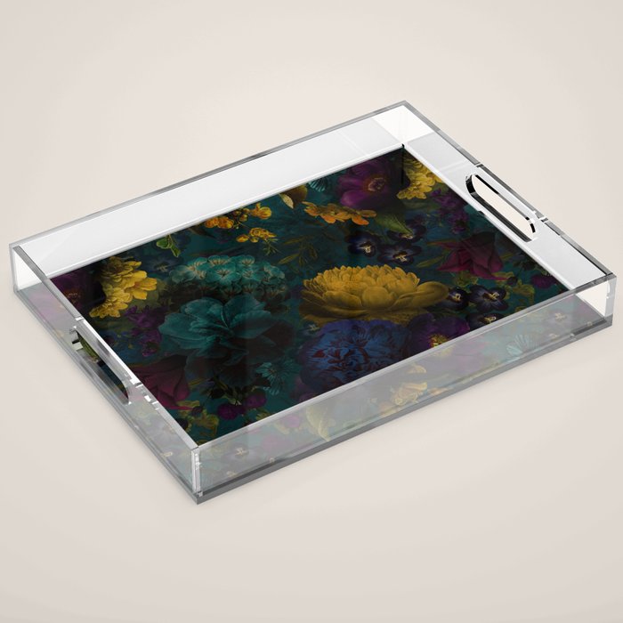 Before Midnight Blue Hour Vintage Flowers Garden Acrylic Tray Gallery Image 1