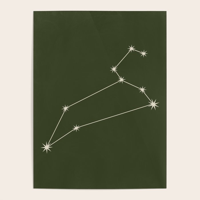 Leo Zodiac Star Constellation Line Art Moss Green Poster Gallery Image 4