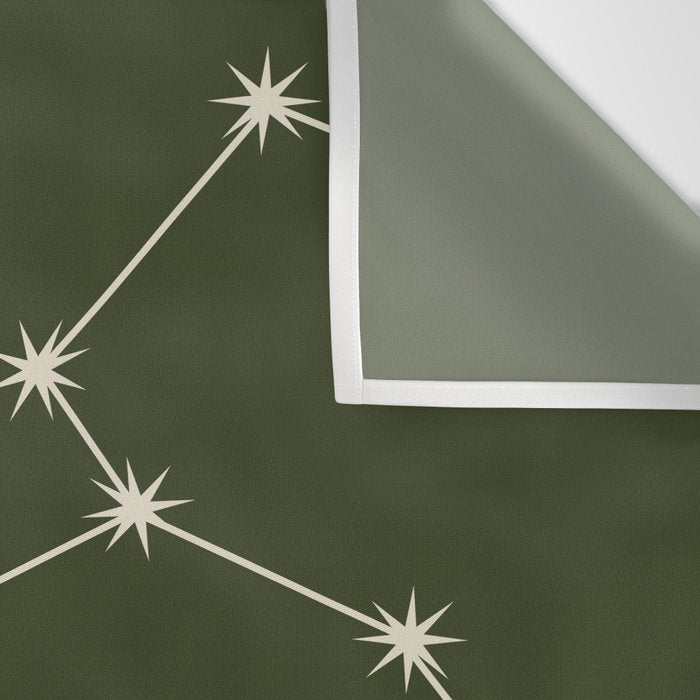 Leo Zodiac Star Constellation Line Art Moss Green Wall Tapestry Gallery Image 3
