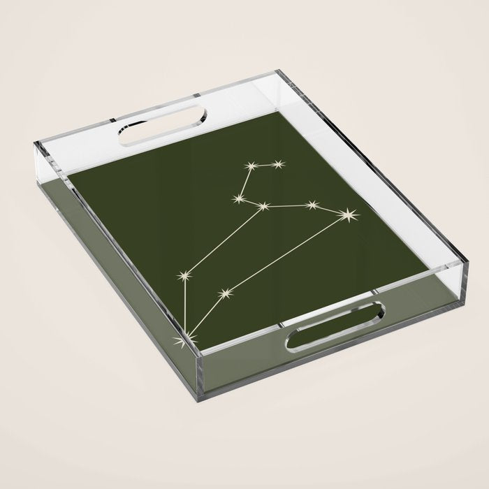 Leo Zodiac Star Constellation Line Art Moss Green Acrylic Tray Gallery Image 1