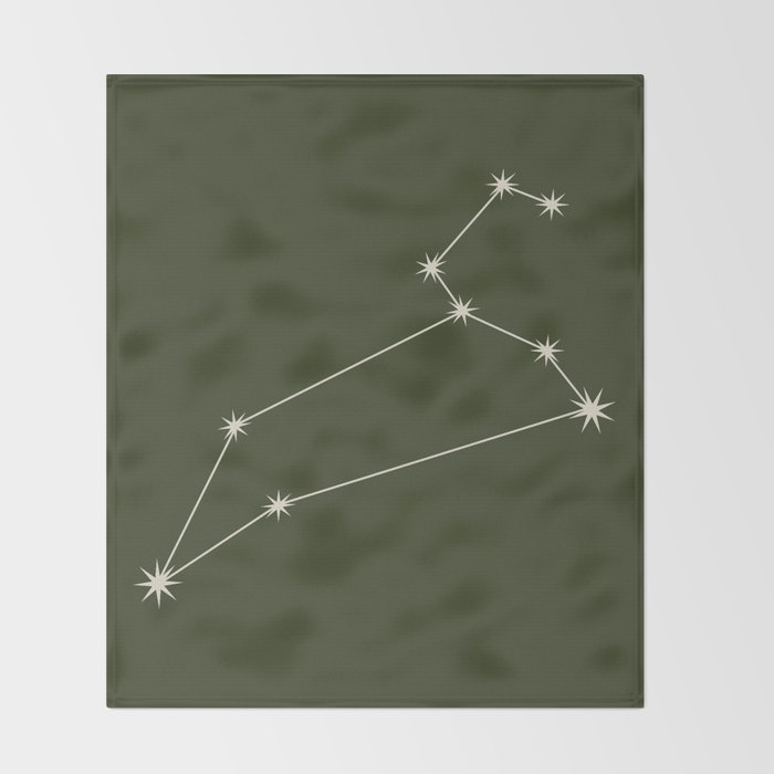Leo Zodiac Star Constellation Line Art Moss Green Throw Blanket Gallery Image 2