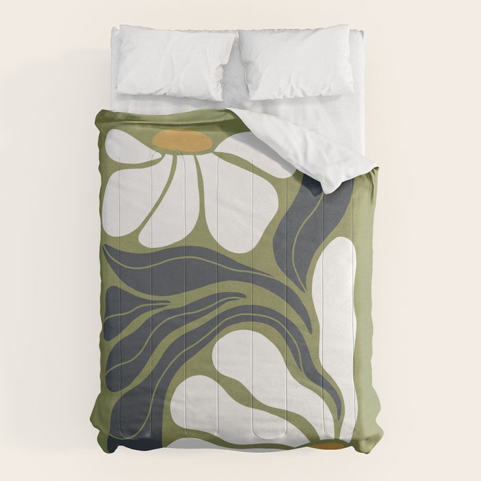 Modern Boho Art Nouveau Floral 3.3 ochre green grey Comforter Gallery Image 1