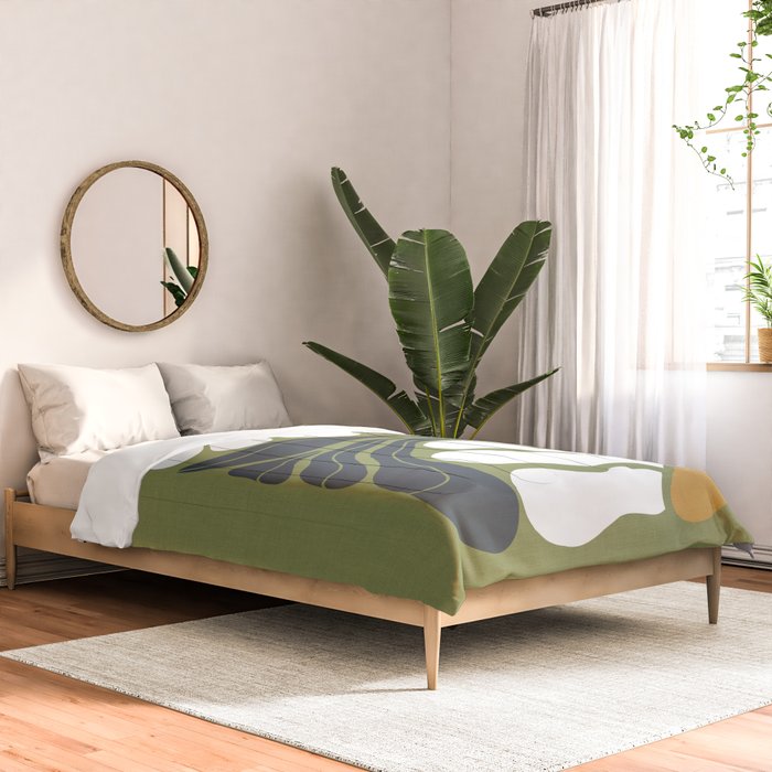 Modern Boho Art Nouveau Floral 3.3 ochre green grey Comforter Gallery Image 2