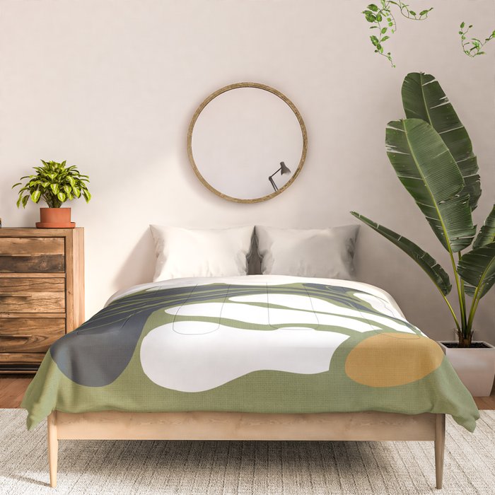 Modern Boho Art Nouveau Floral 3.3 ochre green grey Comforter Gallery Image 3